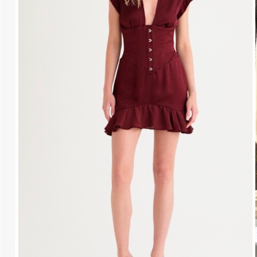 House of CB Burgundy Mini Dress with Corset Detail